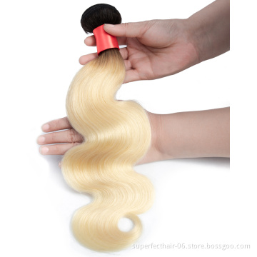 Wholesale Cheap 1B 613 Blonde Black Roots Ombre Color bundle Straight Hair Weave Brazilian Body WaveCuticle Aligned Human Hair